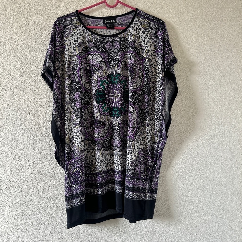 Studio West Floral Boho Western Vacation Relaxed Country Dressy Top Women’s S/M